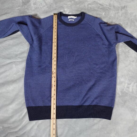 Peter Millar Merino Wool Knit Sweater Mens L Suede Elbow Patch Blue - Picture 6 of 7